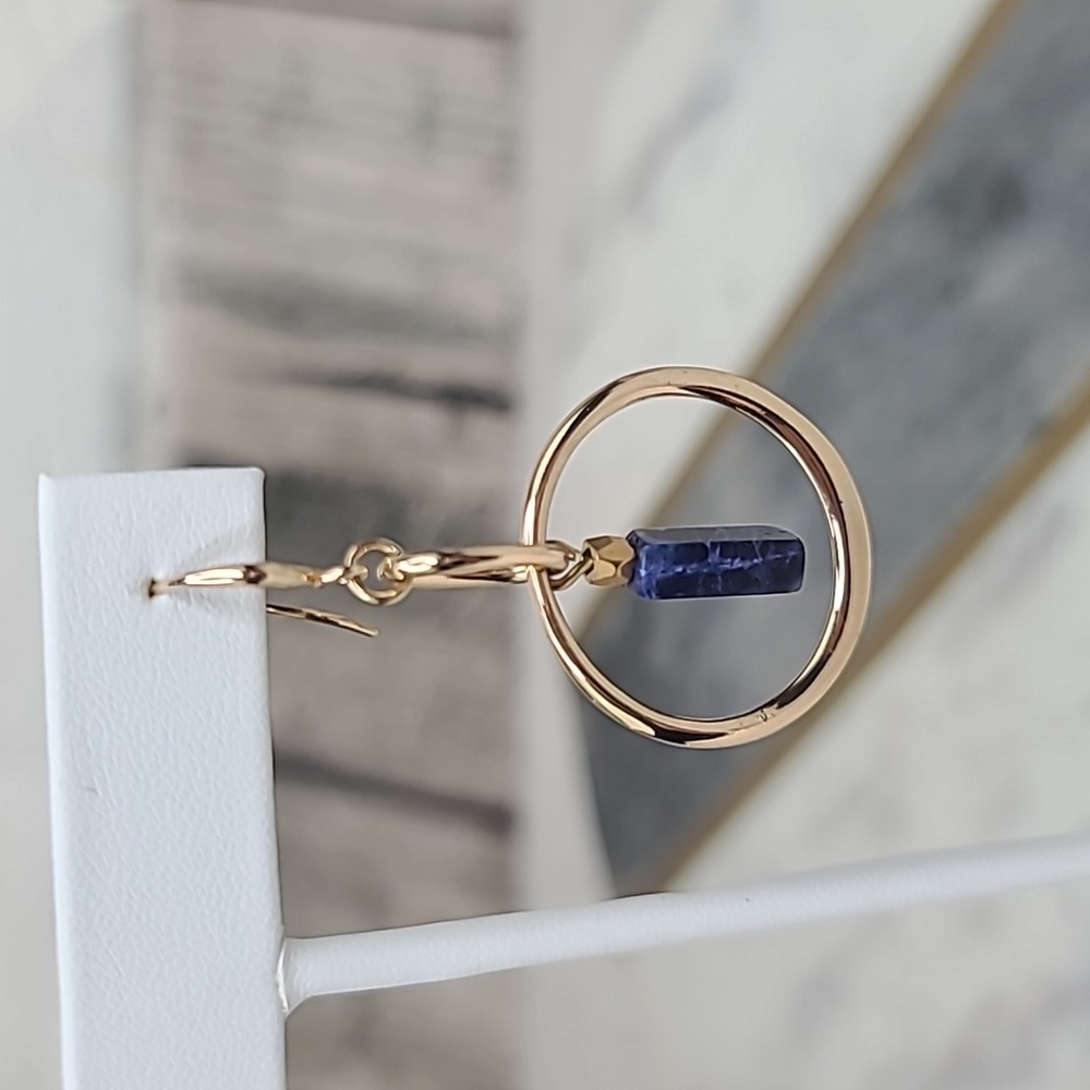 Banana Republic Lapis Lazuli/Gold Hoop Dangle Hook Earrings - Picture 5 of 17